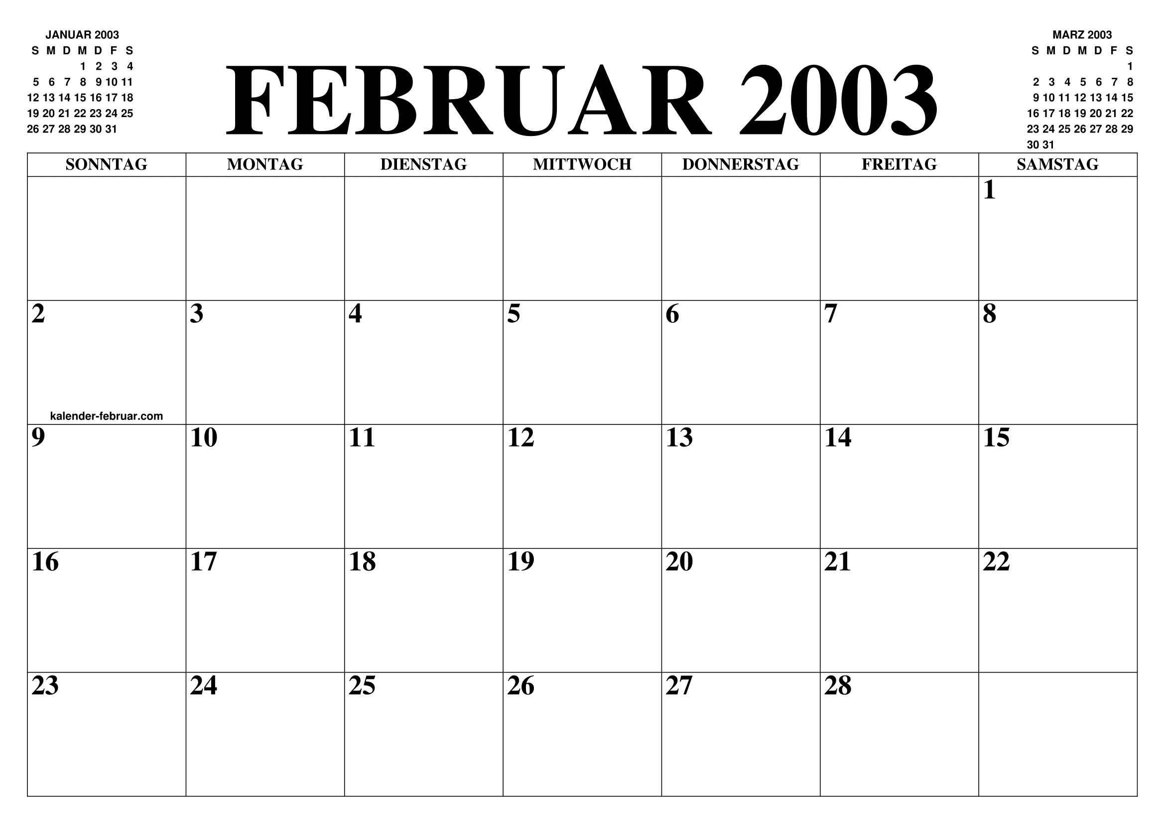 KALENDER FEBRUAR 2003 : FEBRUAR KALENDER ZUM AUSDRUCKEN GRATIS MONAT 