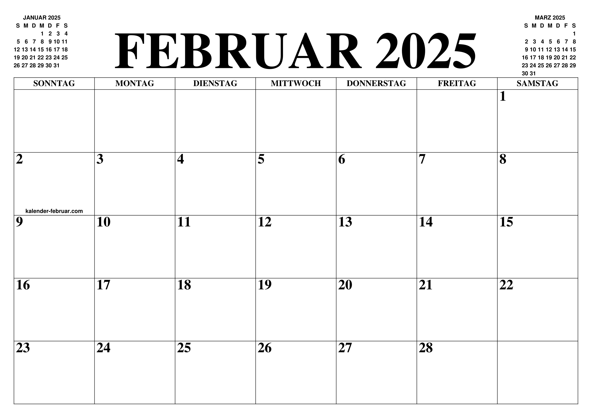 KALENDER FEBRUAR 2025 FEBRUAR KALENDER ZUM AUSDRUCKEN GRATIS MONAT